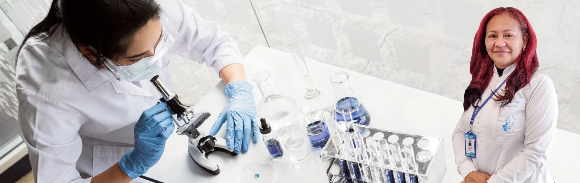 Bacterióloga y auxiliar de laboratorio realizando análisis clínico - Laboratorio Clínico Dra. Ruby Zayas Camacho en Bogotá